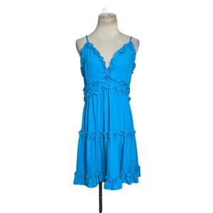 Iris blue sleeveless ruffled tiered mini dress size Large